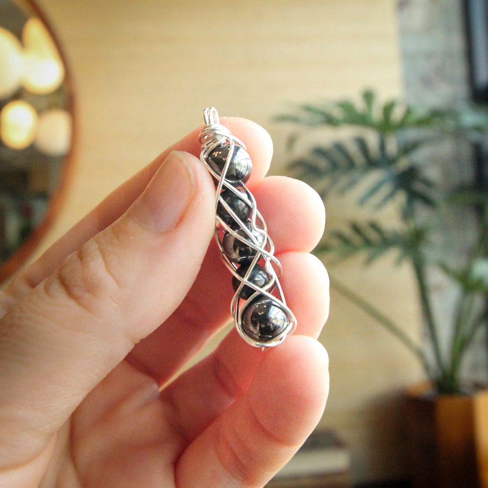 EMF Protection Necklace Shungite and Magnetic Hematite Ivy Light